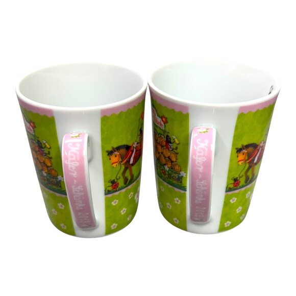 2013 Käfer Oktoberfest Mug Set Of 2 4.5" Green Pink Design Ladybug Floral Horse - Picture 7 of 9